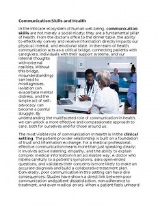 Communication Skills in Health Worksheet Sub-Plan Classwork Homework