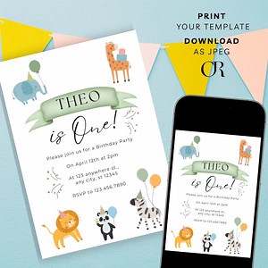 Party Animals Electronic Birthday Invite, Cute Colorful Zoo Party Digital Invitation, Safari Animal Text Invitation, Canva Template. - Etsy