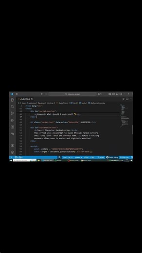 Hacker Text Effect! 👨‍💻 Reveal your name with JS.#coding #hacker #javascript #frontend #html #shorts