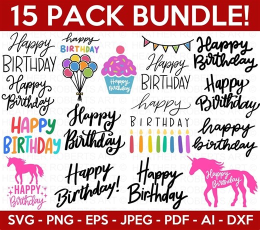 Happy Birthday SVG Bundle: Hand-lettered Cut Files (digital Download) - Etsy