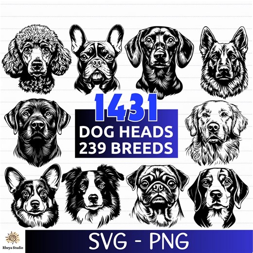 1431 Dog Heads SVG Bundle, 239 Complete Dog Breeds, Dog Clipart, Dog PNG - Instant Digital Download PNG, Files for Cricut - Laser Engraving - Etsy