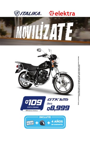 ¡Movilízate con actitud y velocidad! 🔥🏁 La Italika 125Z es perfecta si buscas un diseño deportivo, ágil y moderno. ¡Haz que cada trayecto se sienta como una victoria! 🏍️🌟 Llévatela con el Préstamo SIN Peros de Banco Azteca 🧾🚀 🛍 Visítanos en tu #TiendaElektra favorita 💻 Compra en línea 👉 www.elektra.com.gt/italika 📱 Escríbenos al WhatsApp 👉 https://bit.ly/3MWL8hw 📅 Vigente hasta el 31 de agosto, 2025 #MovilízateConItalika #ItalikaZ #ElektraLoTiene #CreamosMomentosFelices | Tiendas Ele