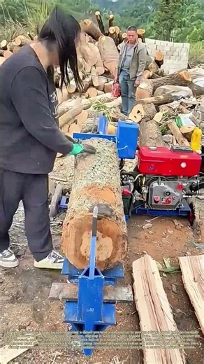 Splitting Logs With Ease: How a Rural Worker Uses a Hydraulic Wood Splitter