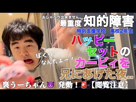 【知的障害・最重度】ハッピーセットのカービィを兄にあげた夜.. 裏うーちゃん発動！『閲覧注意』/特別支援学校 2年生/おしゃべりできません。