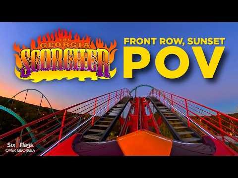 Georgia Scorcher | Official Front Row, Sunset Roller Coaster POV | Six Flags Over Georgia