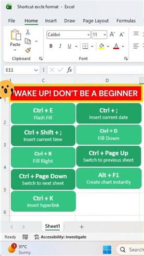 Advance Excel Shortcuts | Excel Shortcuts | Excel Shortcut Formula #shorts