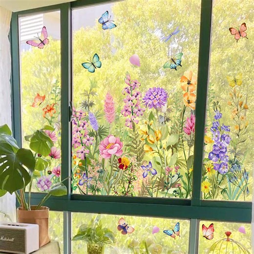 Butterfly Flower Window Sticker: Realistic 3D Garden Scene Home Decor - Etsy