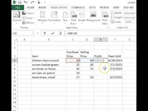 simple excel spreadsheet step 2 enter the profit formula