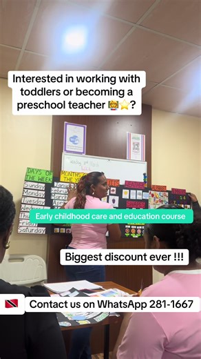 🎉 BIGGEST DISCOUNT EVER! Interested in working with toddlers or becoming a Preschool Teacher? 👩‍🏫👶 For the first time ever, we are offering our ECCE Course at special discounted prices! 📚 Physical Classes – $450 (Hands-on training included) 💻 Online Classes – $250 Contact us on WhatsApp 281-1667 #fyp #trinidad🇹🇹 #preschool #trinidadandtobago #trinidad🇹🇹_fyp