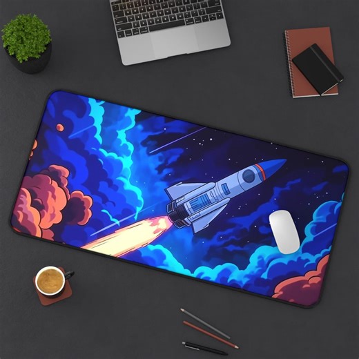 Retro Space Rocket Mouse Pad, Cozy Gaming Desk Mat - Etsy