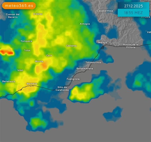 Heavy rain in #Marbella - Mijas Gusts 68 Km/h - Follow RADAR with NowCast https://meteo365.es/weather/observation/ | Spainweather