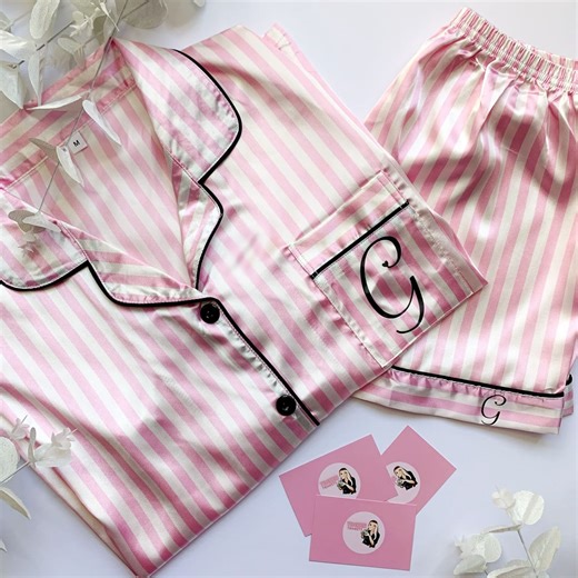 Personalised Pyjamas | Pink Personalised Pjs | Satin Personalised Birthday Pjs | Pink Striped Pjs | Matching Pink Pajamas | Custom Pj Women - Etsy Australia