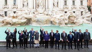 G20 summit: PM Modi, world leaders toss coin into iconic Trevi Fountain in Rome | WATCH