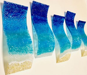 Fused Glass Ocean Wave Wall Decor, Coastal Beach Art, Set of 3 or 5 - Etsy