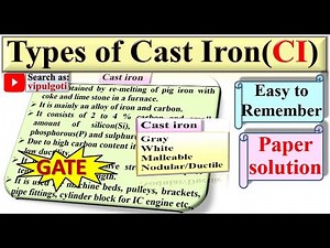 Types of cast iron; Classification of CI; White cast iron; Grey cast iron; #Malleable #CastIron #CI Video Lecture | Crash Course for Engineering Sciences - GATE Environmental Science