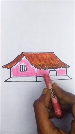 🏠Easy Village House Drawing | Step by Step Drawing Tutorial #shorts #ytshorts #art #easydrawing