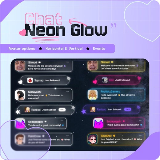 Neon Chat Widget for Streamelements | Twitch Chat Overlay | Horizontal & Vertical | Custom Glow • Role Colors - Etsy