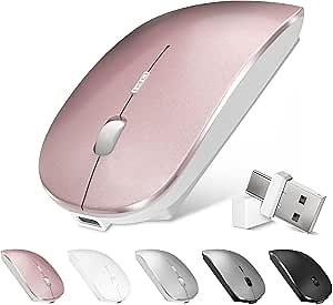 Mouse for MacBook Wireless Bluetooth Mouse Laptop MacBook Air Mac Pro Rechargeable Silent PC iPad Optical Mouse with Dual Mode Switch Bluetooth 5.2/3.0 and 2.4GHz USB Type-C Receiver Rose Gold