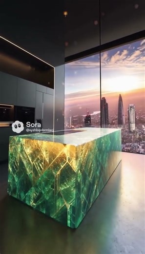 Futuristic Emerald & Gold Crystal Kitchen Island #interiordesign #design #architecture