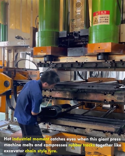 Rubber Track Formed For Excavator Drive #RubberTrackMaking #ExcavatorTrack #PressMachineWork #IndustrialRubberBond #ConstructionMachineParts | lamaestramiel