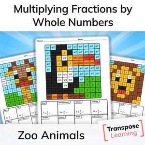 Multiplying Fractions by Whole Numbers | Zoo Animals Mystery Pictures
