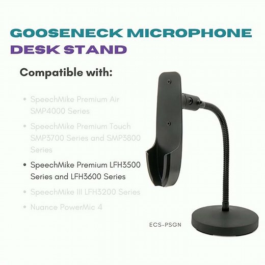 Microphone Gooseneck Stand For Philips SpeechMike Air, SpeechMike Touch, Premium & Nuance® PowerMic4
