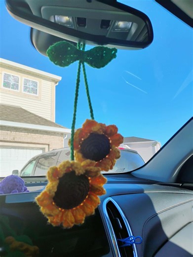 Crochet Sunflower Car Mirror Hanger | Rear View Charm | Handmade Car Decor |matching Coasters Option - Etsy