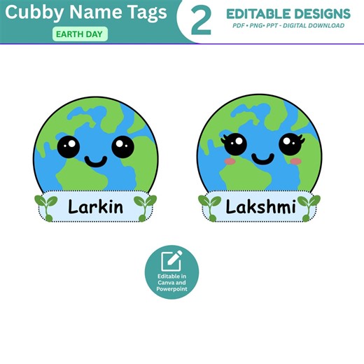 Kawaii Earth Day Name Tags: Editable Cubby Labels (digital Download) - Etsy Canada