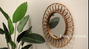 Mirrorize 28" Handmade Rattan Mirror for Boho Wall Décor, Round Entryway Boho Mirror for Living Room Décor, Large Circle Mirror for Bathroom, Hallway Decor