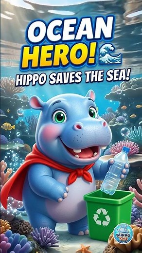 🦛🌊Clean the Ocean! Cute Hippo Cartoon 🐠 #shorts #ocean