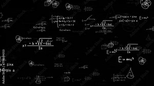 Math science formula mathematic equation calculation thinking loop endless animation black background 4k video