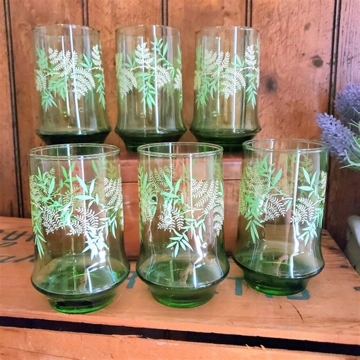 Vintage Libbey Fern Tumblers: Green Mid-century Modern Glassware, Set of 6 - Etsy