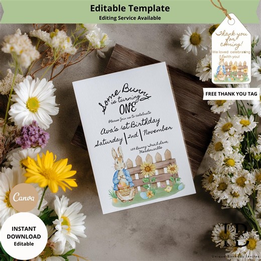 Peter Rabbit First Birthday Invitation, Neutral Bunny Invite (digital Download) - Etsy Australia