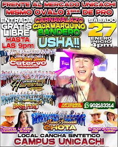 Frente al #MERCADO #UNICACHI❤️ De la 1era de #PRO este Sabado 27 Enero Local #CAMPUS #UNICACHI el point de los Cajachos Tonazo hasta la Amanecida 6am  | Jhon Leyva Producciones | Facebook