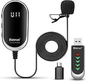 Bietrun Wireless Lavalier Microphone, 100ft Range, USB Bluetooth Lapel Clip On Mic for Windows, MacBook, Laptop, PC, Tablet, for YouTube, Zoom Meeting, Podcasting, Vlog, Recording