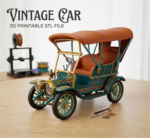 Vintage Steampunk Car 3D Print STL — Detailed Antique Automobile Model, Classic Carriage 3D Printable, Retro Office Decor, Digital STL File - Etsy