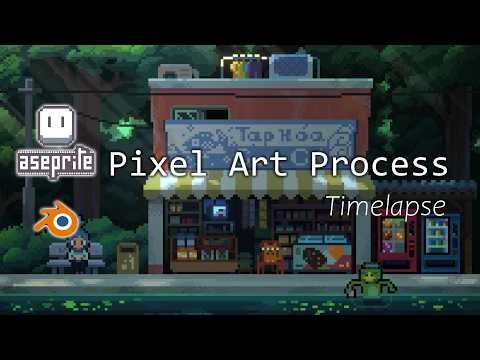 Lakeview Grocery | Aseprite x Blender Pixel Art Process [098]