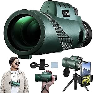 2024 40x60 High Powered Monocular Telescope with Smartphone Adapter and Tripod,Larger Vision Monoculars for Adults and Kids,Bak4 Monocular for Bird Watching Hunting Hiking Camping Green,Start Gazing