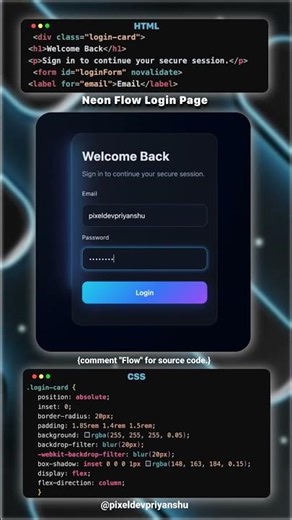 Neon Flow Login Page Using HTML,CSS & JS 🔥. #shorts #frontenddeveloper #coding #htmlcssjs #trending