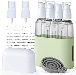 3oz Travel Bottles for Toiletries, 4 Pack Tsa Approved Portable Travel Size Containers for Shampoo Liquid With Labels, Leak Proof Refillable Containers Dispenser Set - Green