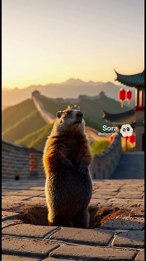 Groundhog dogs hole to China in front lawn.