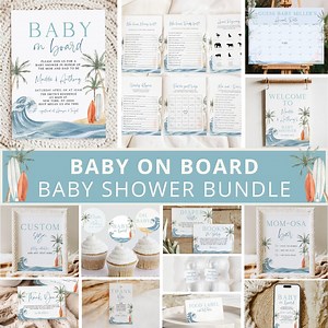 Baby on Board Baby Shower Invitation Bundle, Surfboard Baby Shower Bundle, Surfing Baby Shower Invite, Baby Shower Decor, Template - Etsy