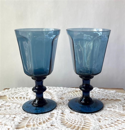 Pair of Lenox Crystal Antique Dark Blue Water Goblets, Two Cobalt Glass Stemmed Glasses - Etsy