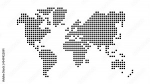 Simplified world map (drawn with square dots.) 4K pop up animation