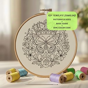 Hand Embroidery Patterns Butterfly With Crown, Template and Color Guide, Embroidery Basic Guide for Beginners - Etsy Canada