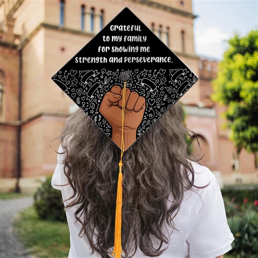 Personalized African American Graduation Cap Topper, Thanks to My Family Grad Cap Decor, Empowerment Fist Class of 2026 Gift TD-0302-ABDQ - Etsy