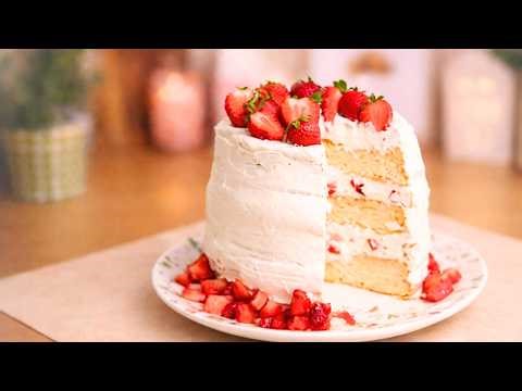 The Softest Strawberry Chiffon Cake with Mascarpone Cream