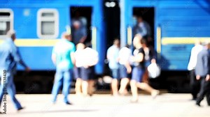 railway station, people on the platform / railway station, blurred background of people on the platform Full HD
