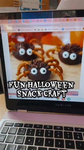We love a fun snack craft in this classroom! This one is super easy.. just need mini doughnuts, pretzels and candy eyes! #teacherlife #elementaryschool #kindergartenteacher #teachersonig #firstyearteacher #firstgradeteachers #halloween #snackcraft #homeschoolmom | Crayons in Kinder