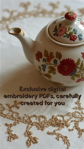 Tea Has Its Ritual ☕ Floral Embroidery PDF Pattern | Digital Download with DMC Guide